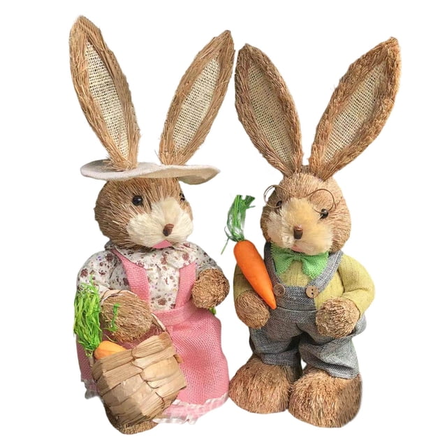Figura de tejido de paja para parejas, decoración de Pascua, adorno, escultura, estatua, muñeca para mesa, cocina, fiesta, interior y Estilo B Macarena Estatuilla de conejito