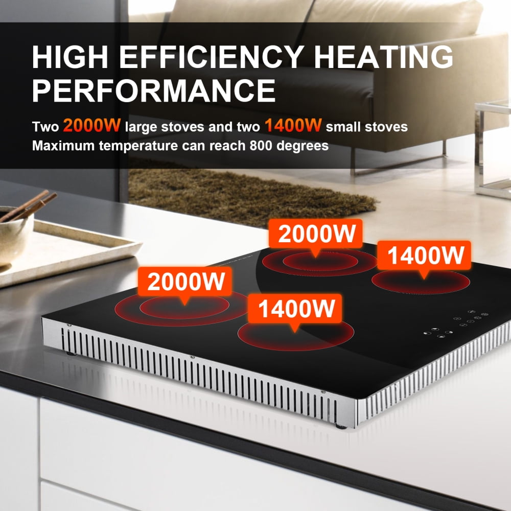 Flylapdo 4-Burner Ceramic Cooktop with Pause Function, 110V 2000W+1400W Electric Stove for Home & Commercial Kitchen