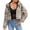 Khaki, variant on Women's Leopard Faux Fur Cropped Coat Hooded Long Sleeve Fuzzy Jacket Winter Warm Fleece Short Coat Shaggy Outerwear