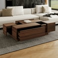 thumbnail image 4 of Harper & Bright Designs Rectangle Coffee Table with Drawers, Wood Center Table with Storage, Modern Coffee Table with Sliding Top, Walnut, 4 of 12