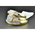 thumbnail image 2 of Sparkle Jewels Trio Set His Hers Matching Engagement Ring Wedding Band 14K Yellow Gold Finish, 2 of 6