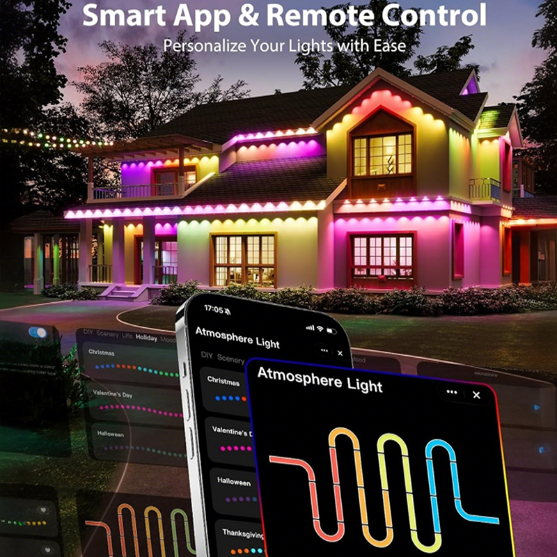 Smart Eave Lights 100FT Permanent Outdoor Lights RGBIC LED Strip Lights DIY Color Music Sync Waterproof for House Roof Decor