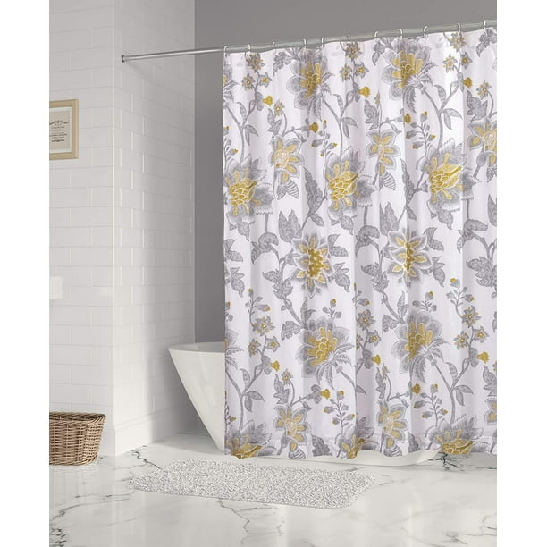 Levtex Home - Reverie Shower Curtain - Floral - Yellow, Grey, and White ...
