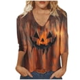 thumbnail image 2 of Tops for Women Plus Size Halloween Pumpkin 3/4 Sleeve Printed Casual Crewneck Loose T Shirt Blouses Shirts Multicolor XL, 2 of 5