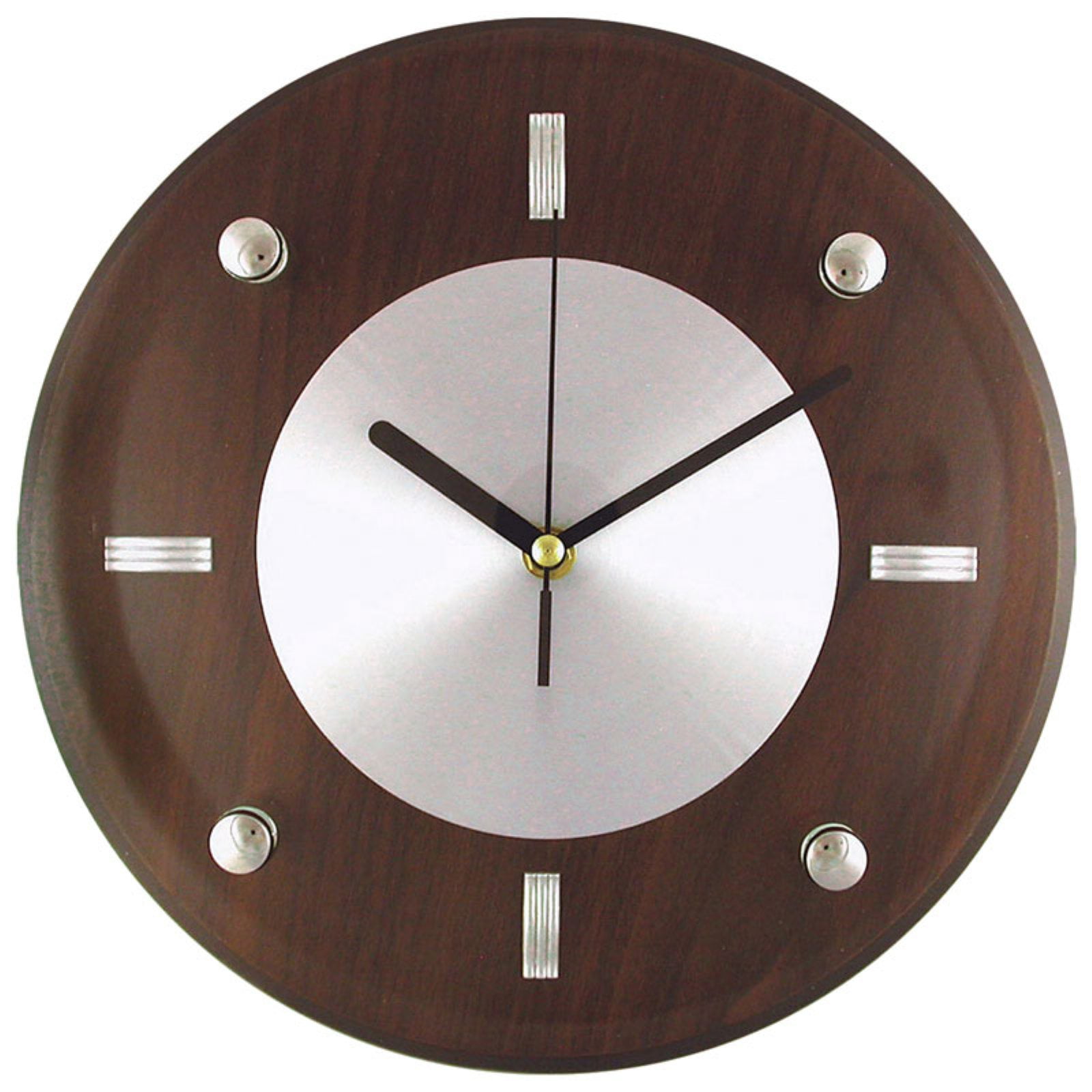 Wood Wall Clock With Brushed Silver Dial