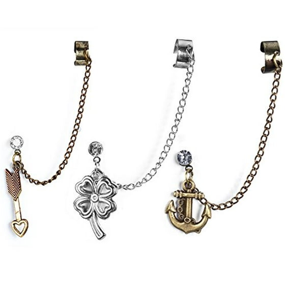 Bodyj4you 3pcs Cuff Earrings Stud Chain Dangle Ear Wrap Arrow Anchor Clover Jewelry Set Bodyj4you 3pcs Cuff Earrings Stud Chain Dangle Ear Wrap Arrow Anchor Clover Jewelry Set
