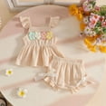 thumbnail image 2 of NOLDARES Infant Baby Girl Two Piece Summer Clothes Sets Sleeveless Floral Halter Top and Soft Cotton Shorts Set(Beige,18-24 M), 2 of 8