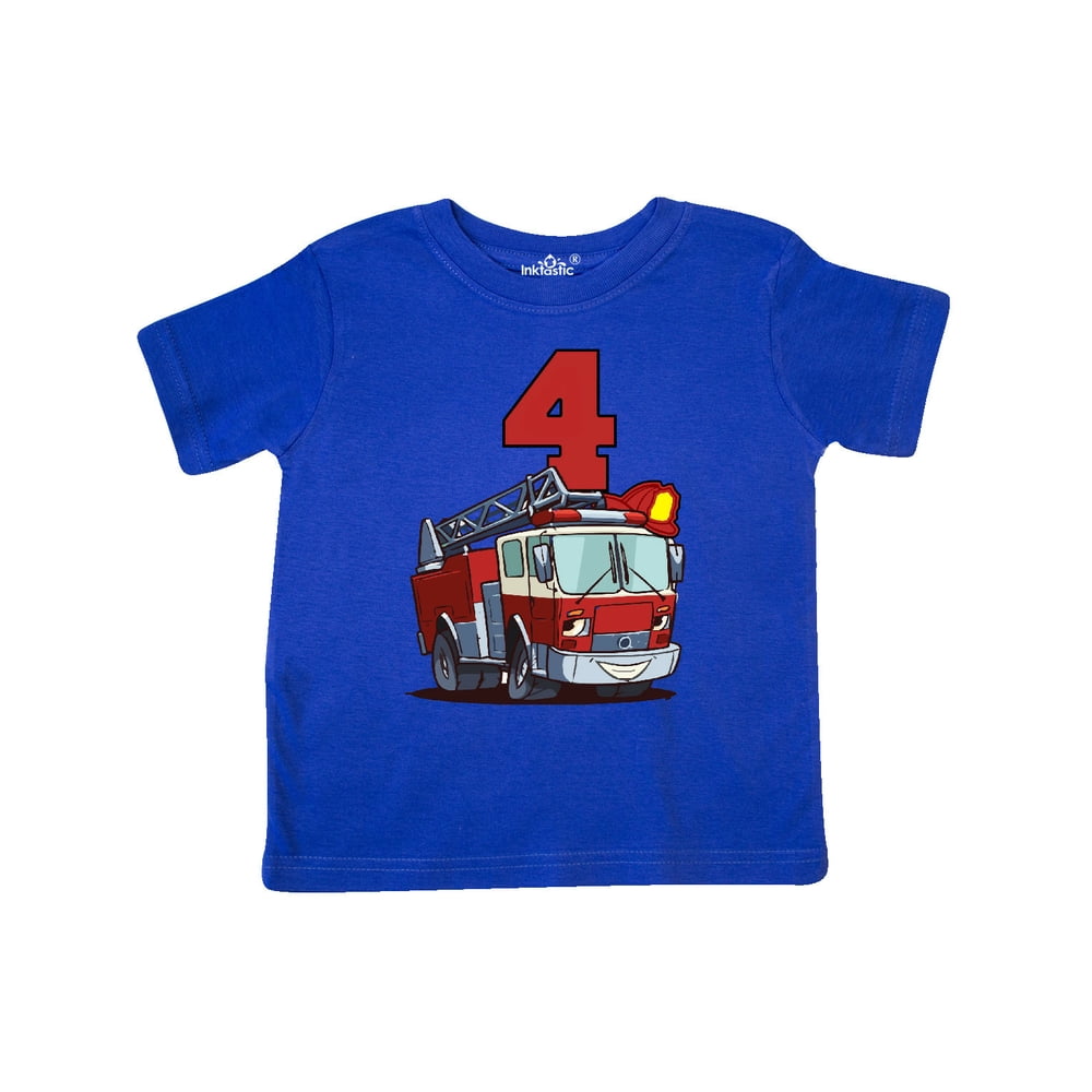Inktastic 4th Birthday Fire Truck Toddler Short Sleeve TShirt Unisex