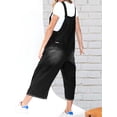 thumbnail image 6 of Women Loose Adjustable Strap Denim Bib Overall Jeans Distressed Wide Leg Baggy Overalls Jumpsuit Black L, 6 of 7