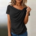 thumbnail image 2 of Women's Casual Solid Color Pleated Short Sleeve Round Neck Tops Blouses Shirts Loose Fit Soft Business Office Vacation Outfits Fashion Essential Gift for Women | Sopatenor,Black XL, 2 of 9