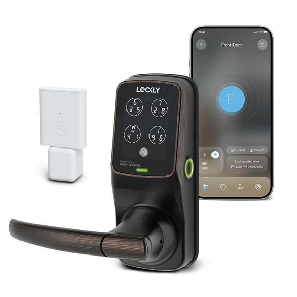 Lockly Secure Pro Smart Lock Wi-Fi, cerradura de puerta con teclado digital de entrada sin llave, cerradura de puerta delantera con sensor biométrico de huellas dactilares 3D con manija, control de vo