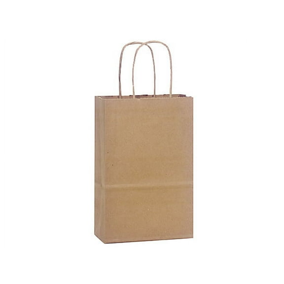 Pack Of 250, Rose 5.25 X 3.5 X 8.25" Solid Natural Brown Kraft Paper Shopping Bags W/Edge Tops & Sturdy Handles Made In USA