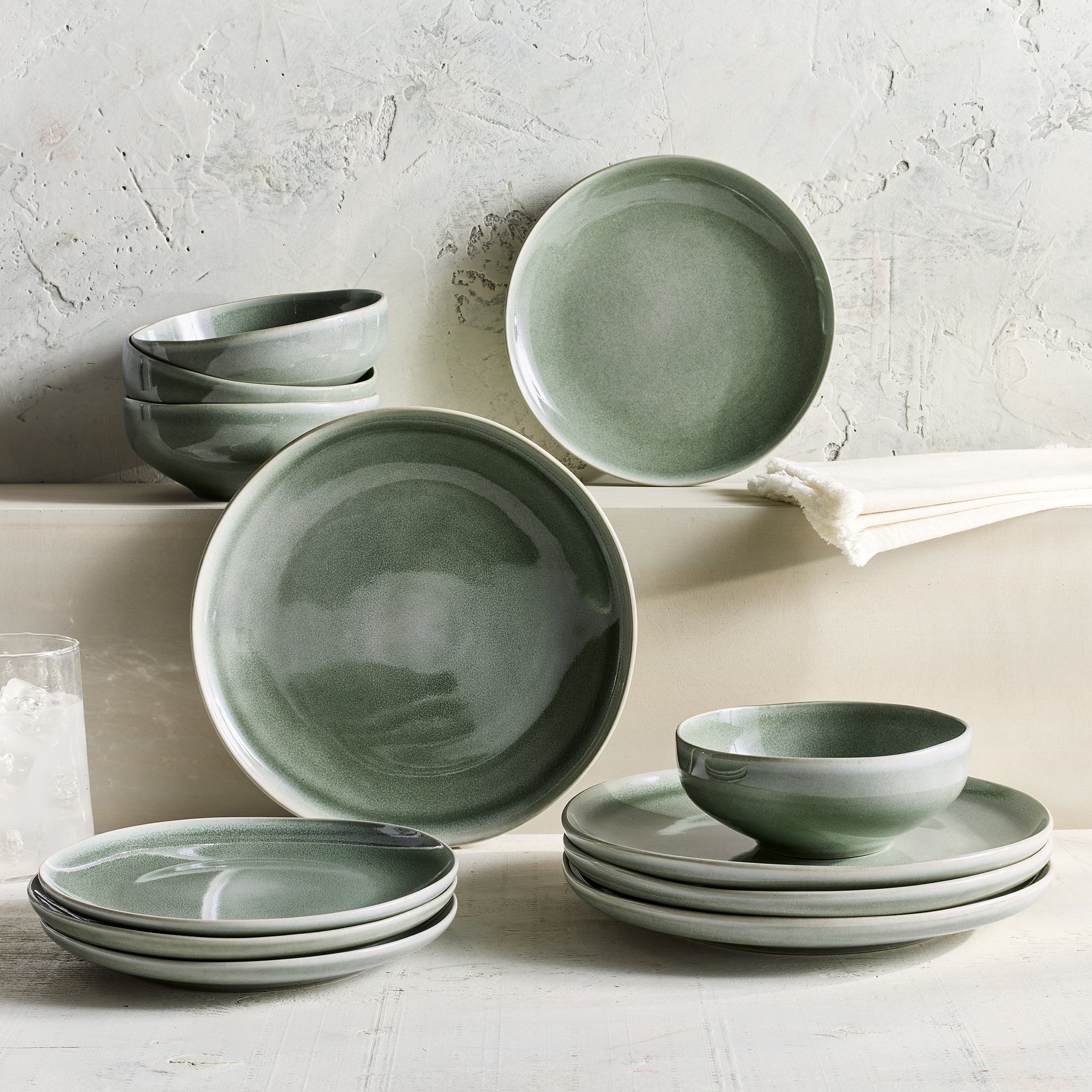 Better Homes & Gardens Brooks 12-Piece Stoneware Dinnerware Set, Green