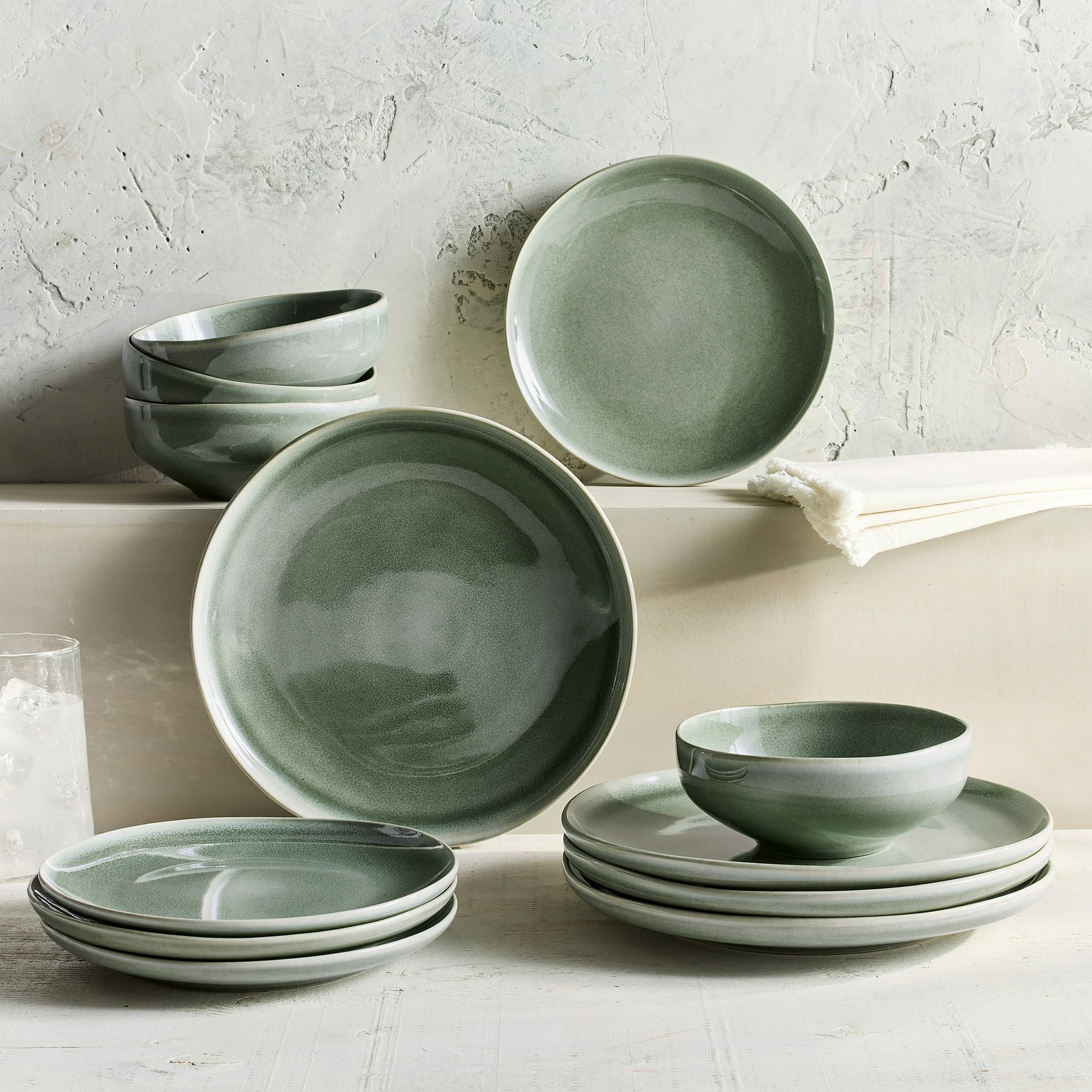 Better Homes & Gardens Brooks 12-Piece Stoneware Dinnerware Set, Green