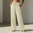 thumbnail image 5 of SAHFX Womens Wide Leg Linen Pants Drawstring Pants with Pockets Office Slacks Work Pants Boho Travel Pant Beach Outfits Summer Pants for Women Straight Leg Pants Lounge Trousers Comfortable Pants, 5 of 9