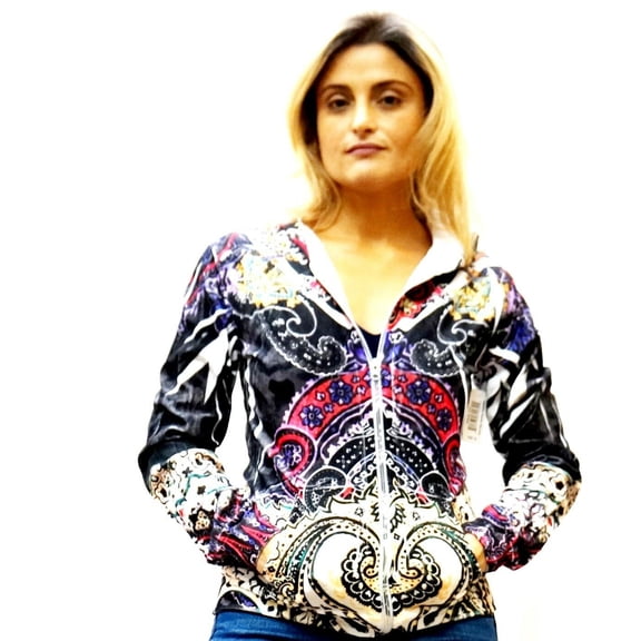 DNLA Sport Womens Jacket Long Sleeve Fleece Full Zip Tie Dye Hoodie Tattoo Pattern (D-18)
