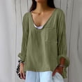thumbnail image 7 of Women Linen Shirt Gauze Shirts For Women Beach Vacation Tshirts Gauze Tunic Tops For Women Boho Peasant Gauze Blouses V Neck Blouse Oversized Linen Shirts For Women Gauze Shirts Green M, 7 of 7