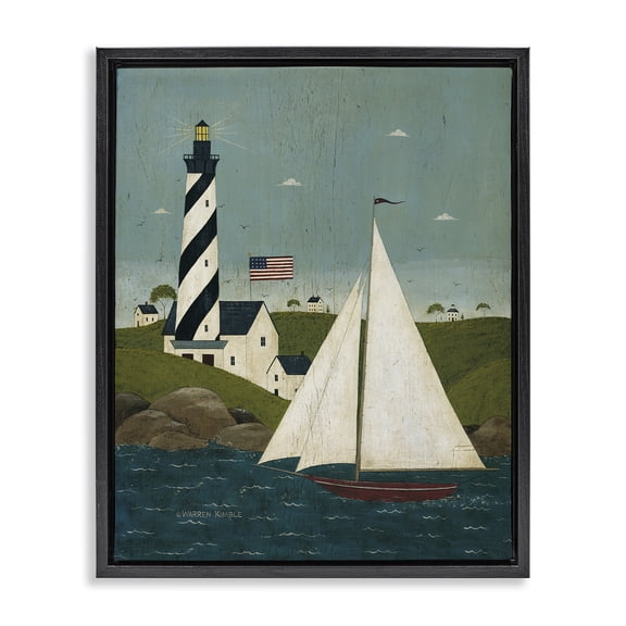 Stupell Industries Traditional Coastal Breeze Sailboat Scene Black Floating Frame Canvas Art, 17 x 21, by Warren Kimble