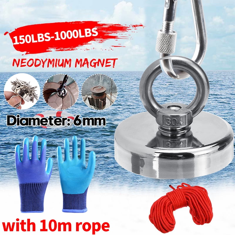 UPTO 1000LB Fishing Magnet Kit Strong Neodymium Pull Force with Rope & Carabiner 