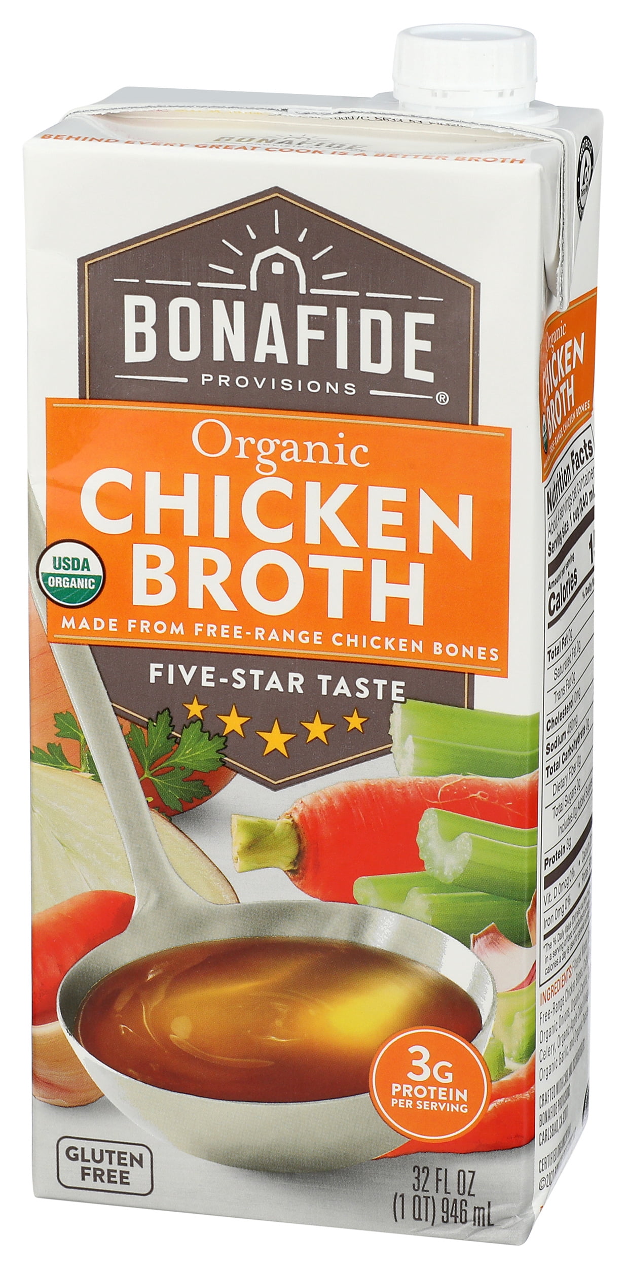 Pack of 6, Bonafide Organic Chicken Broth, 32 fl oz