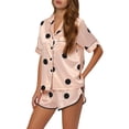 thumbnail image 4 of Conjuntos de pijama de satén para mujer INSPIRE CHIC, ropa de noche, camisetas con pantalones cortos, conjuntos de lounge XL color champán rosa, 4 of 6