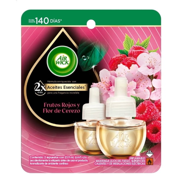 Aromatizante de Ambiente Continuo Air Wick Frutos Rojos y Flor de Cerezo 2 repuestos de 23.9 ml c/u