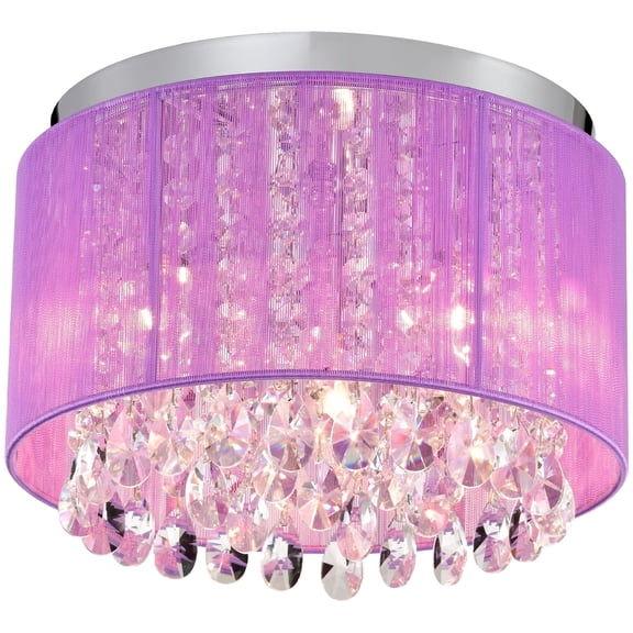 Sunnyin Purple Drum Crystal Chandelier 3-Light Flush Mount for Bedroom