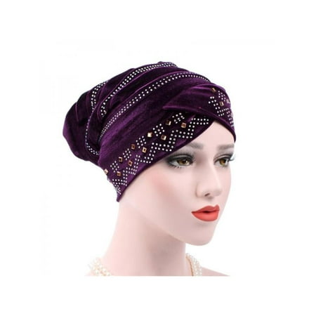 Velvet Turban - Nicesee Muslim Stretch Gold Velvet Turban