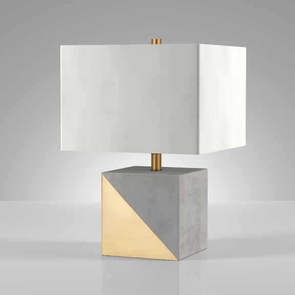 Evelyn&Zoe Severin 18.5" Tall Gold-Dipped Concrete Table Lamp with Fabric Shade in Gold and Concrete/White