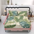 thumbnail image 5 of Xoenoiee Tropical Monstera Palm Leaves Print 3 Pieces Fitted Sheet Set with 2 Pillowcases, Soft Microfiber Wrinkle-Free Bed Sheets with Elastic Band for Bedroom Decor, Twin Size, 5 of 7