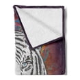 thumbnail image 2 of Animal Soft Flannel Fleece Blanket, Wildlife Theme Modern Image of a White Tiger Lion Head from Outer Space, Cozy Plush for Indoor and Outdoor Use, 70" x 90", Brown White and Black, by Ambesonne, 2 of 5