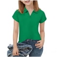 thumbnail image 4 of PWPSG Boy's Short Sleeve Lapel Shirt Lightweight Summer Casual Tee Shirts Solid Pullover Tops for School & Daily Wear Green 12-13 Years, 4 of 7