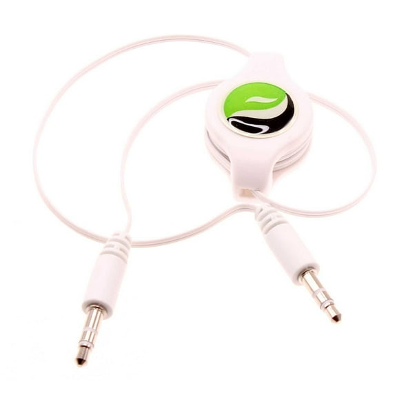 Retractable Aux Cable 3.5mm Adapter Car Stereo Aux-in Audio Cord Speaker Jack Wire White Z9E for Casio G-zOne Commando 4G LTE - CAT S40 S61 S41 S42 S22 Flip - Coolpad Snap, Illumina, Defiant