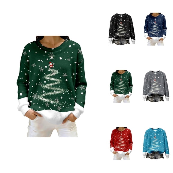 Cozy Holiday Charm Printed Crewneck Pullover For Casual Knit Sweater With Seasonal Graphic
