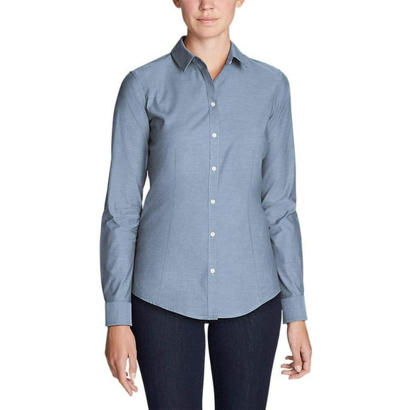Eddie Bauer Women's Wrinkle-Free Long-Sleeve Shirt - Solid Chambray Regular L