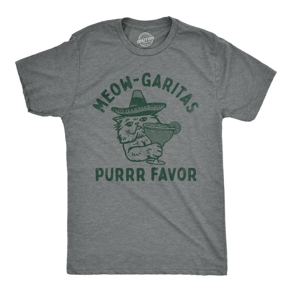 Mens Meow Garitas Purrr Favor T Shirt Funny Kitten Lovers Mixed Cocktail Drinking Joke Tee for Guys Graphic Tees