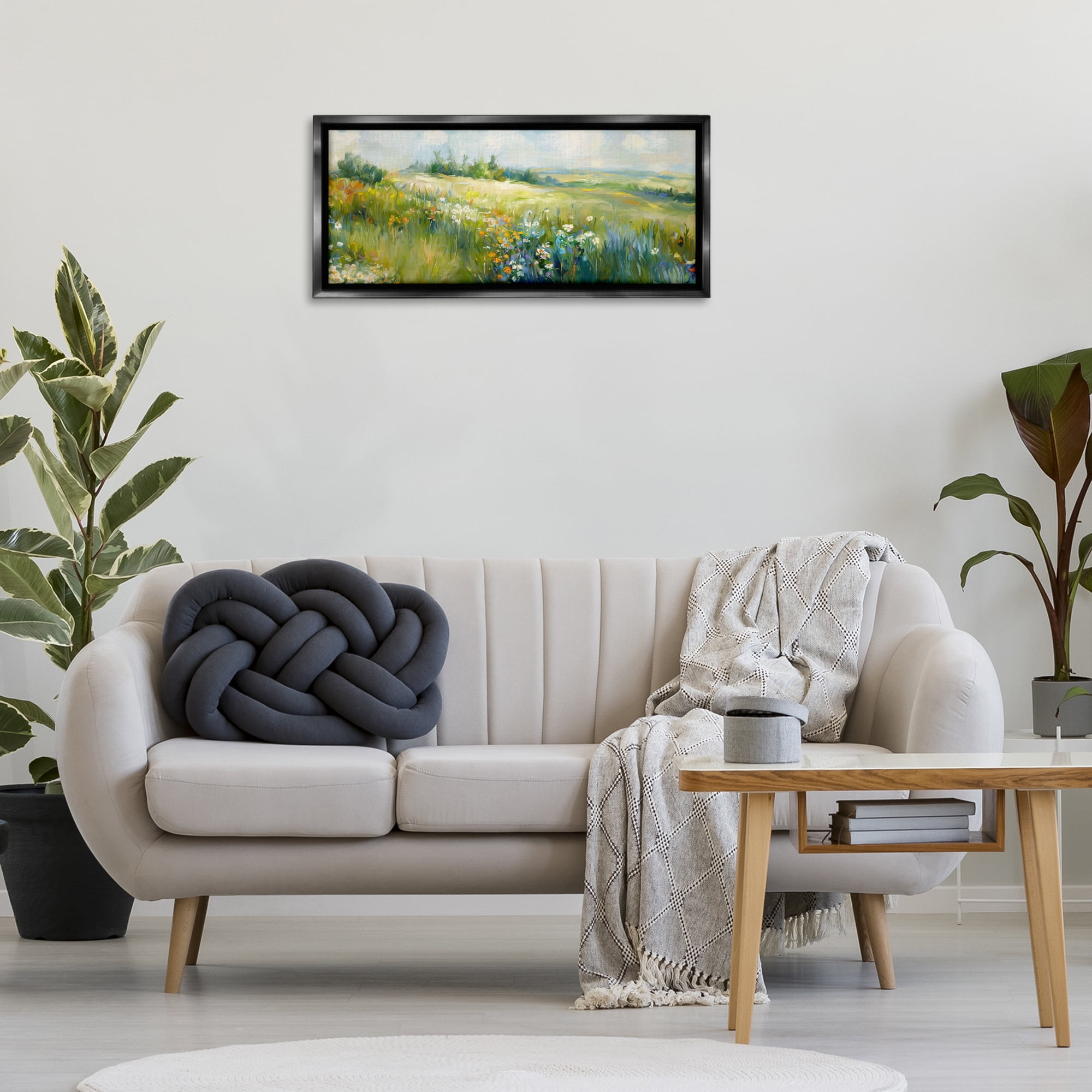 Stupell Industries Prairie Panorama Scene Landscape & Nature Painting Black Floater Framed Canvas Art Print Wall Art, 31 x 14