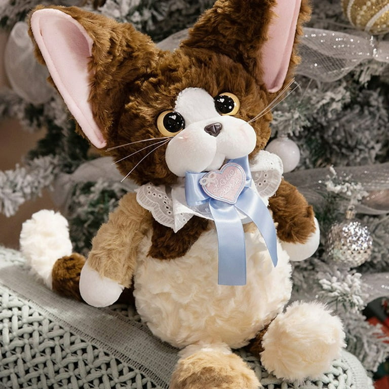 Brown Devon Cat Plush Toy, Stuffed Kitten Doll with Bib, Curly