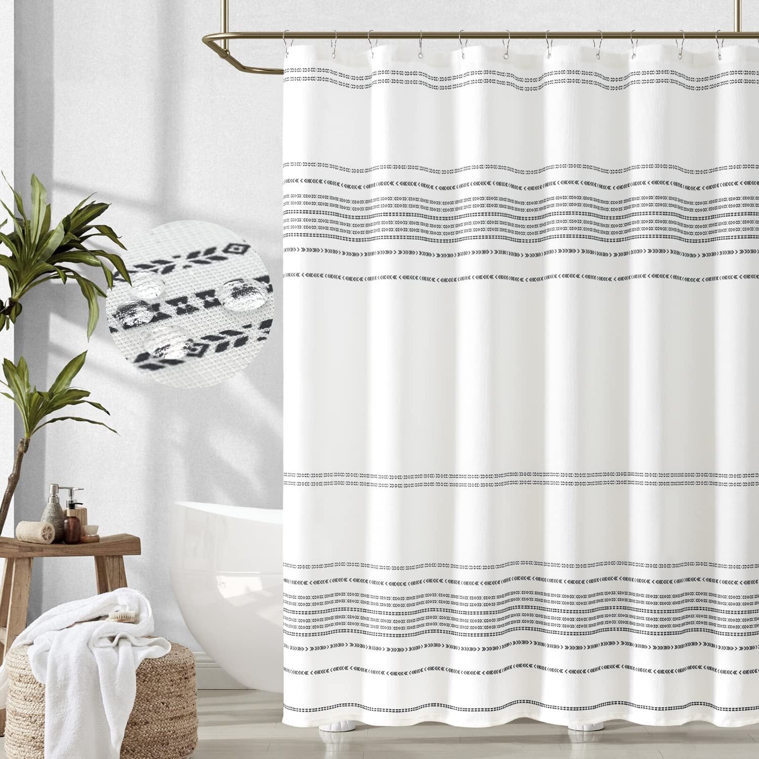 CURTAINKING Black and White Shower Curtain Boho Fabric Shower Curtain