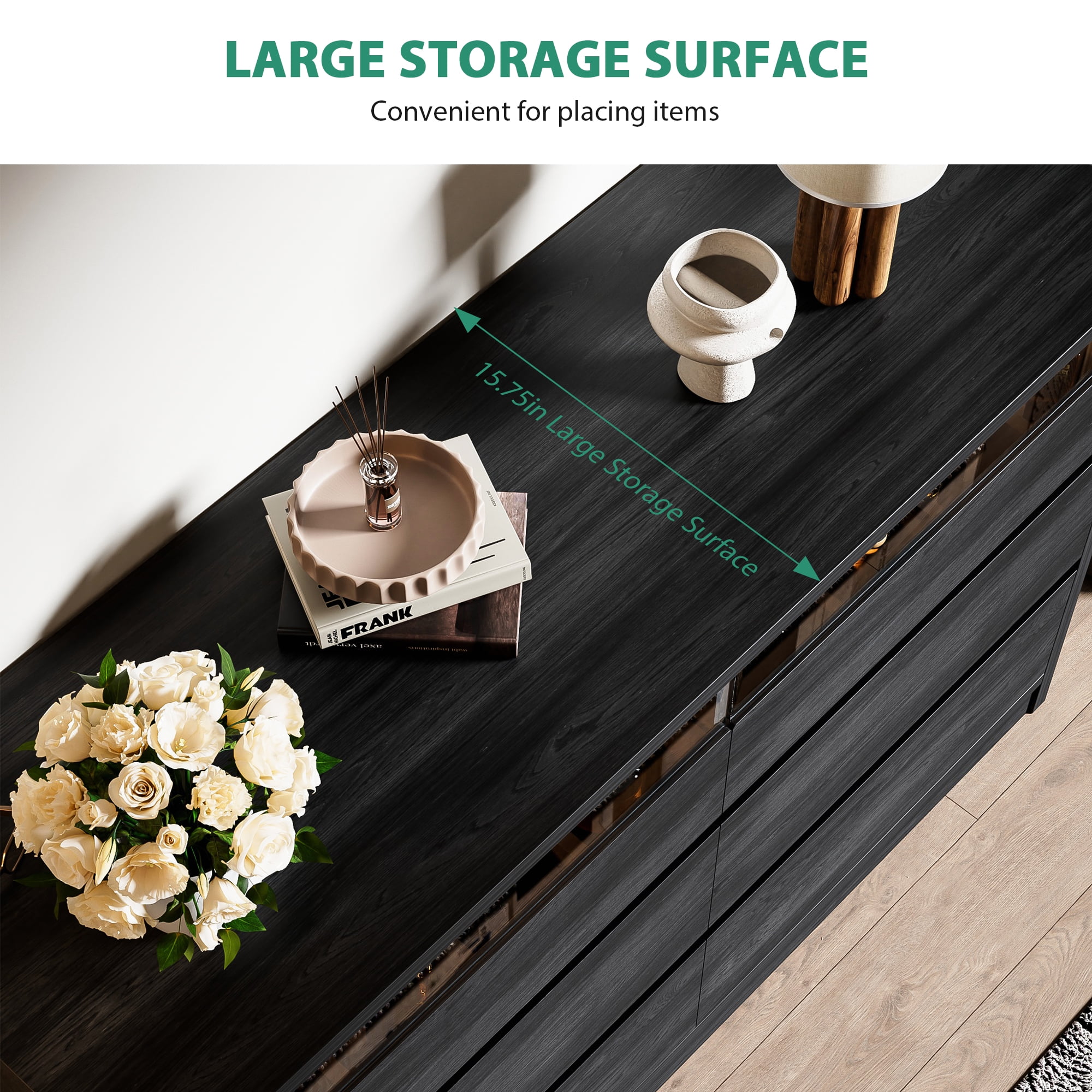 Anyact LED 6 Drawer Double Dresser for Bedroom, Modern Wood Chest of Drawers for Living Room