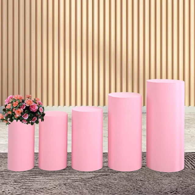 5 uds cubiertas de zócalo cilíndrico, cubiertas de soporte de zócalo cilíndrico, cubiertas de pedestal cilíndricas ligeras y elegantes para festivales Rosa claro