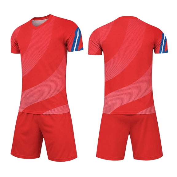 ITSAME Girls Football Training Outfits Breathable V-Neck Top and Shorts Set Kids Soccer Uniform 2-Piece Red Size 6