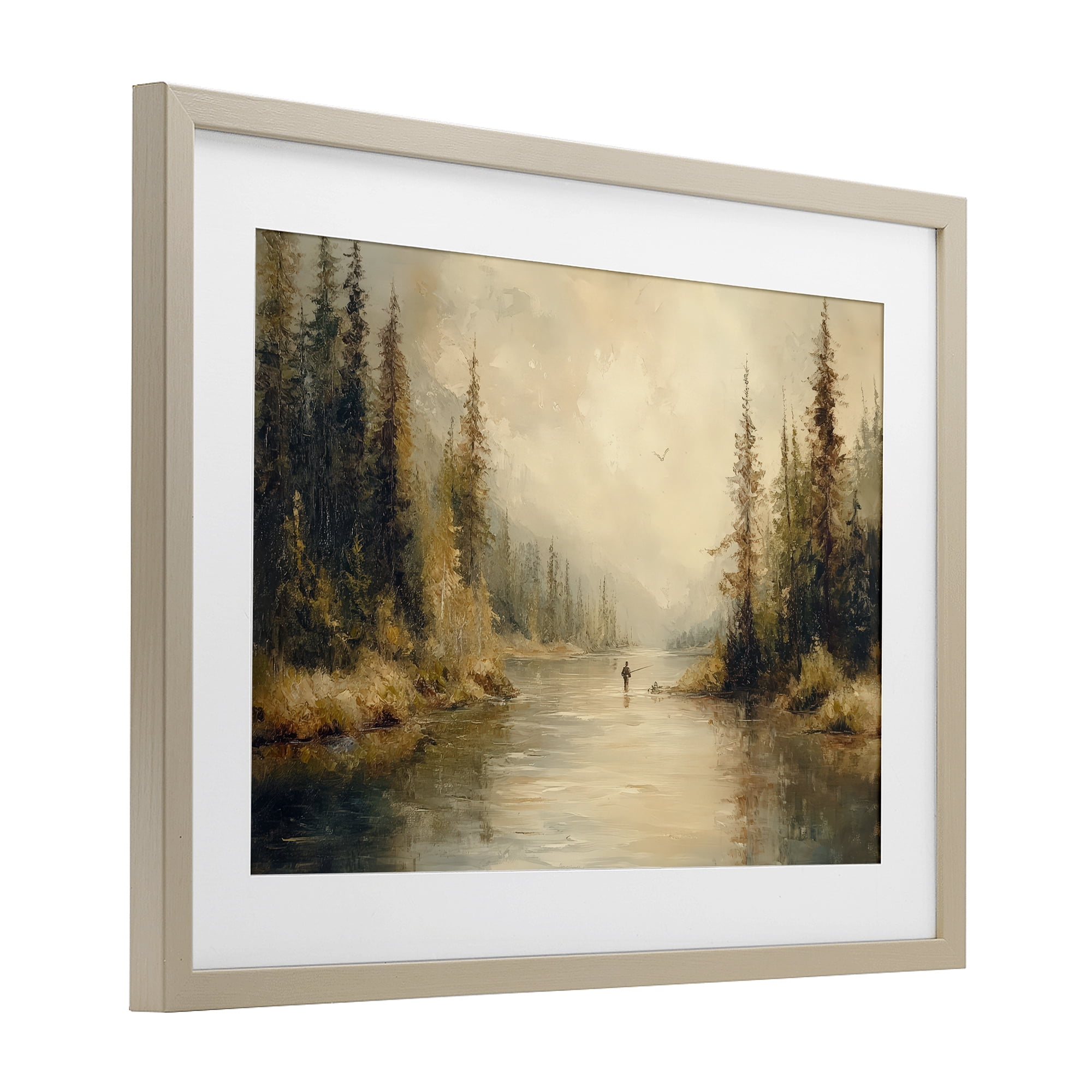 Stupell Industries Fly Fisher at Misty River Birch Framed Print Under Glass, design by Petal Prints Design