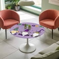 thumbnail image 4 of Happy Mask Gnomes Elastic Fitted Round Table Cover Purple Mardi Gras Firework Waterproof Outdoor Tablecloth for Holiday Party, Picnic, Patio & Dining Fits Tables Up to 55"-60", 4 of 8