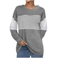 thumbnail image 2 of 2024 Hot Sweatshirt for Women on Clearance Women Casual Fall Long Sleeve Hoodie Stripe Splicing Hooded Sweatshirts Pullover Coat Tops Fall Womens Clothes, Gray S, 2 of 4