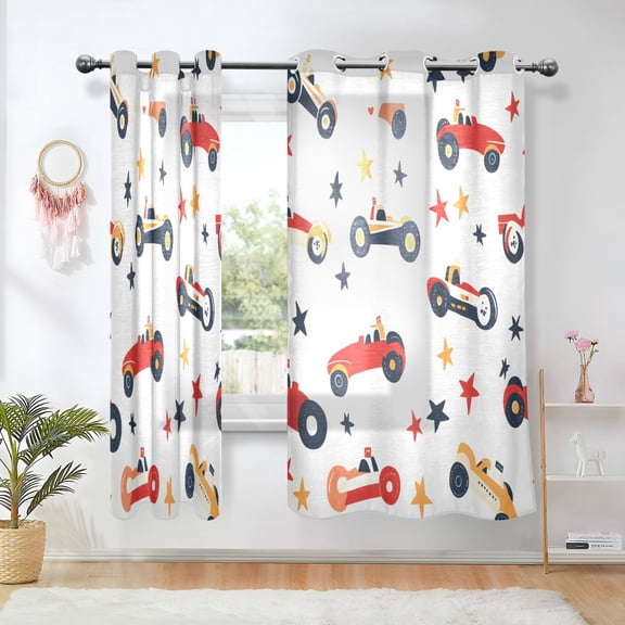 Yayeee Window Curtains Light Filtering 63"x42" Grommet Panel Pair Home Living Room Decor, Racing Car Pattern