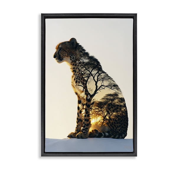 Stupell Industries Modern Leopard with Silhouette Black Floating Frame Canvas Art, 17 x 25, by RB