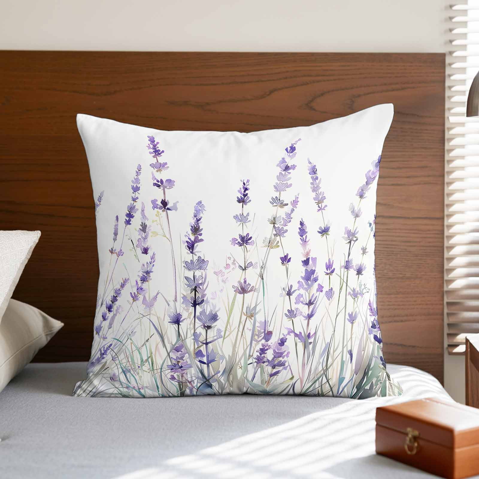 Pillow Covers 26x26 Inch, Lavender Floral Linen Pillowcase with Invisible Zipper, Spring Flowers Botanical Plants Decorative Throw Pillow Covers Cushion Case for Couch Sofa Bed Living Room
