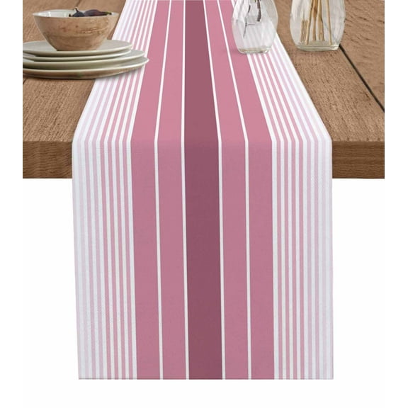 Table Runner Dresser Scarf 13 x 72 Inch Minimalist Country Pink Gradient Stripes Table Runners Non-Slip Heat Kitchen Dining Table Decor for Indoor Outdoor Home Party Decoration