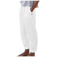 thumbnail image 2 of SELONE White White Mid Waist Lounge Pants with Pockets Cotton Linen Elastic Waist Cropped Trouser Pants Loose Casual Long Beach Pants Solid Straight Lightweight Comfy L Tall Breathable Summer Clothes, 2 of 6